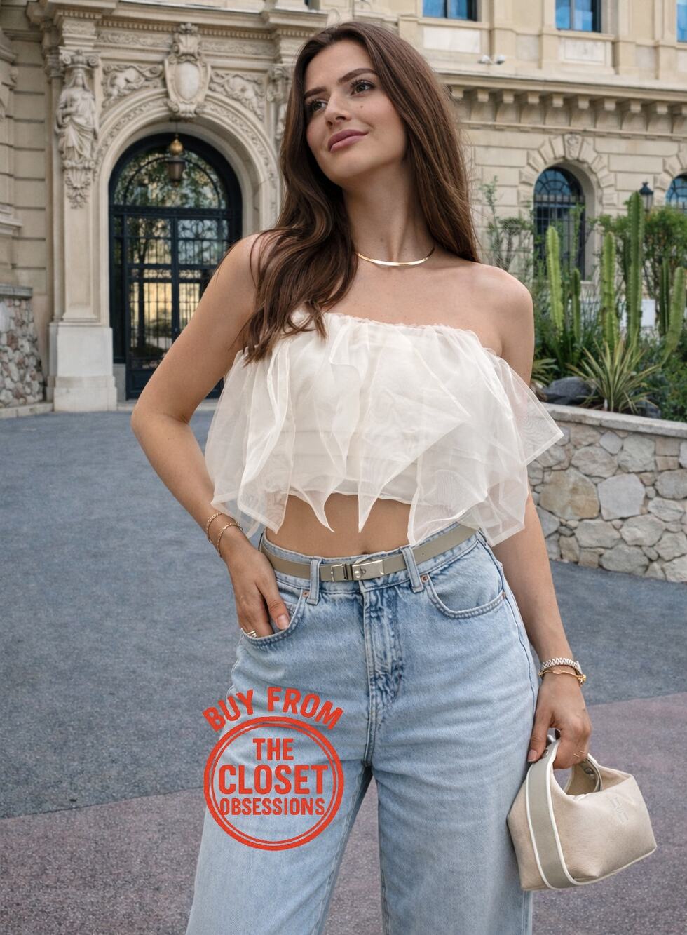 Zara NWT Cream Organza Ruffle Strapless Tube Crop Top M